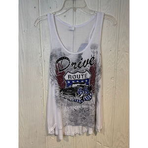 Women's Unbranded White Red Blue Route 66 Graphic Studded Tank Top Medium